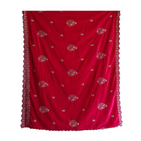 India Scarves Designer Velvet Dupatta,Embroidery, Traditional Wedding Floral Pattern, 240 x 110 cm