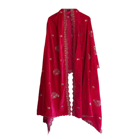 India Scarves Designer Velvet Dupatta,Embroidery, Traditional Wedding Floral Pattern, 240 x 110 cm