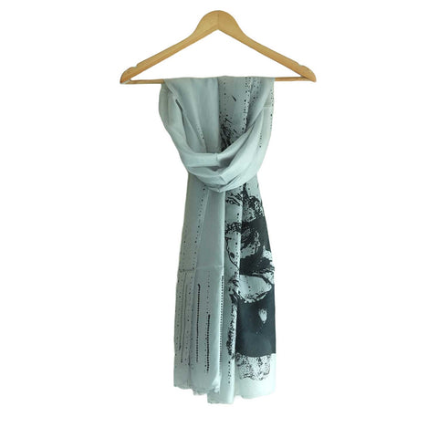 India Scarves Silk Stole, Prints Multi Color, 51 cm Width x 65 cm Length, Lightweight ( White And Black )