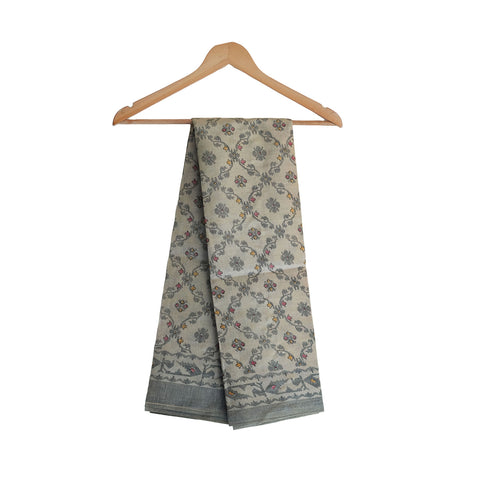 Khadi Cotton Floral Printed Design Dupatta( Grey )