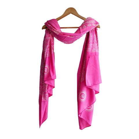 India Scarf Rayon Sarong with Hand-Printed Shiv ji Motifs( Pink )