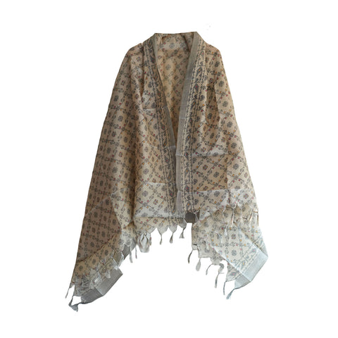 Khadi Cotton Floral Printed Design Dupatta( Grey )