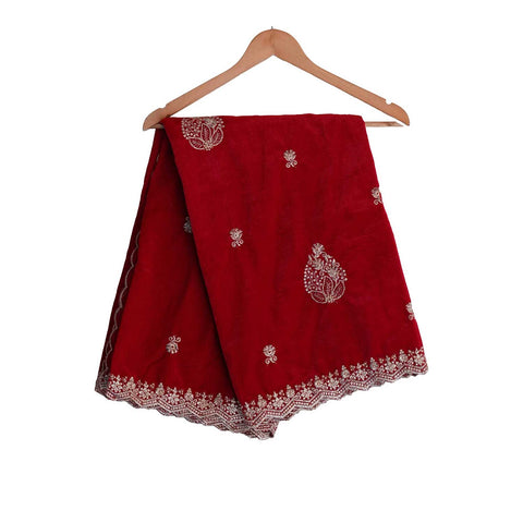 India Scarves Designer Velvet Dupatta,Embroidery, Traditional Wedding Floral Pattern, 240 x 110 cm