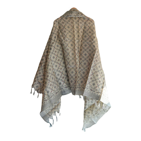 Khadi Cotton Floral Printed Design Dupatta( Grey )
