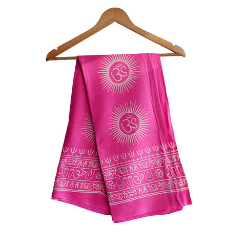 India Scarf Rayon Sarong with Hand-Printed om Motifs( Pink )