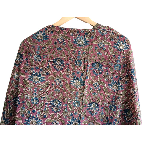 Kalamkari Hand Block Printed Cotton Purple and Blue Floral Dupatta