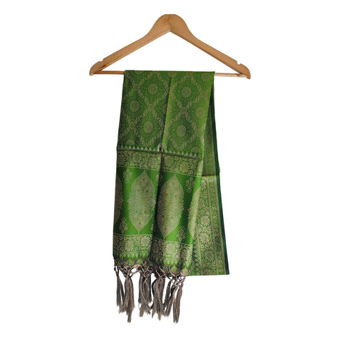 India scarves Banarasi Brocade with Floral Grid, Ornamental Border, and Tassel Finish