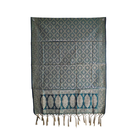 India scarves Banarasi Brocade with Floral Grid, Ornamental Border, and Tassel Finish
