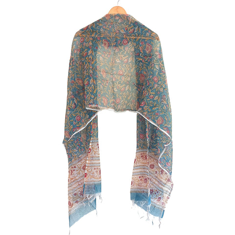 India Scarves Bagru Hand Block Floral kota doria silk cotton Dupatta(flower design)
