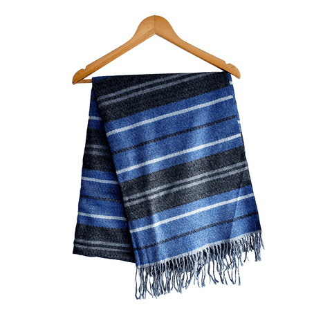 Earthy Elegance Embroidered Wool Stole | Blue | Warm Winter Wrap for Women