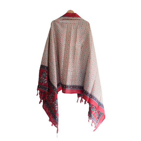 Khadi Cotton Floral Print Design Dupatta(Beige)