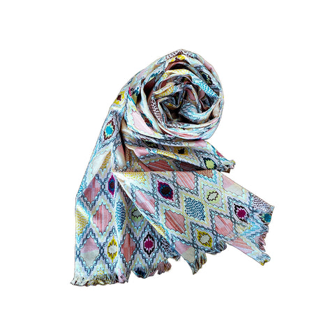 India Scarves Women's Viscose Geoi Design Blue,Purple,yellow and green colour Fragrance Stole, 75 Cm x 185 Cm