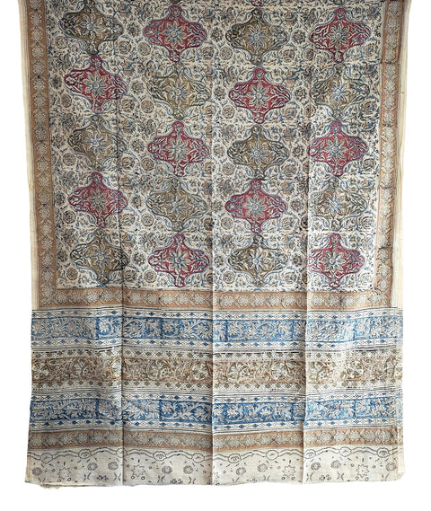 India Scarves Kalamkari Hand Block Printed Pure Cotton Dupatta (Maroon And Beige)