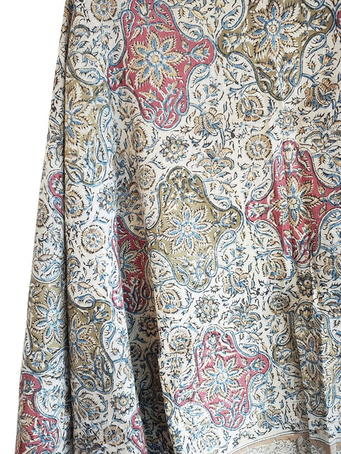 India Scarves Kalamkari Hand Block Printed Pure Cotton Dupatta (Maroon And Beige)