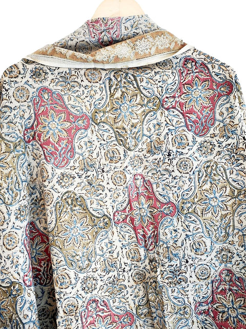 India Scarves Kalamkari Hand Block Printed Pure Cotton Dupatta (Maroon And Beige)