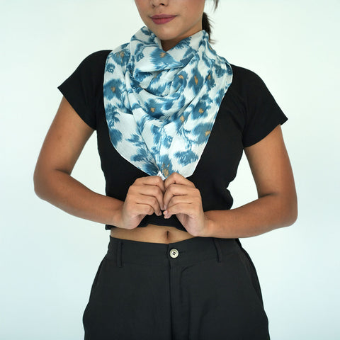 Floral Patterned Silk Square Scarf 100 X 100 Cm