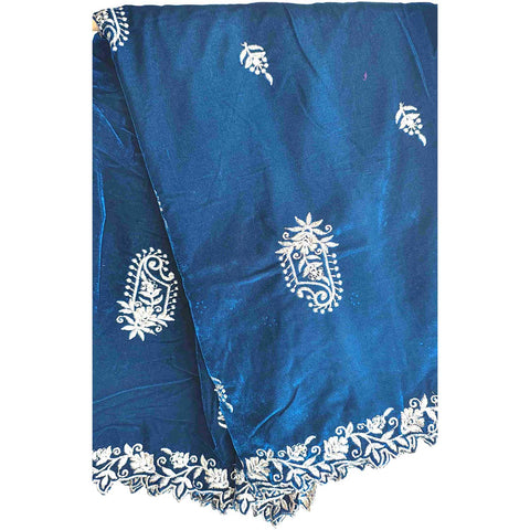 India Scarves Luxury Micro-Velvet Embroidered Dupatta for Women | Heavy Scalloped Cutwork Border with Butti Work