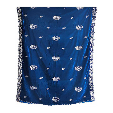 India Scarves Luxury Micro-Velvet Embroidered Dupatta for Women | Heavy Scalloped Cutwork Border with Butti Work