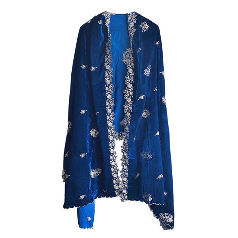 India Scarves Luxury Micro-Velvet Embroidered Dupatta for Women | Heavy Scalloped Cutwork Border with Butti Work