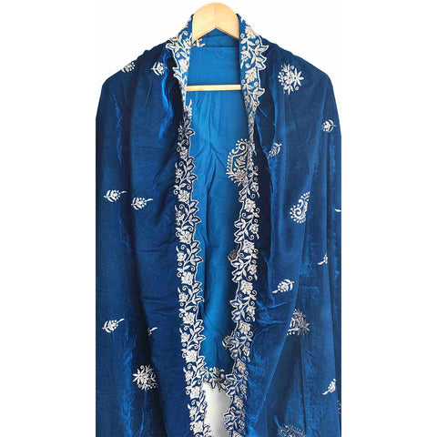 India Scarves Luxury Micro-Velvet Embroidered Dupatta for Women | Heavy Scalloped Cutwork Border with Butti Work