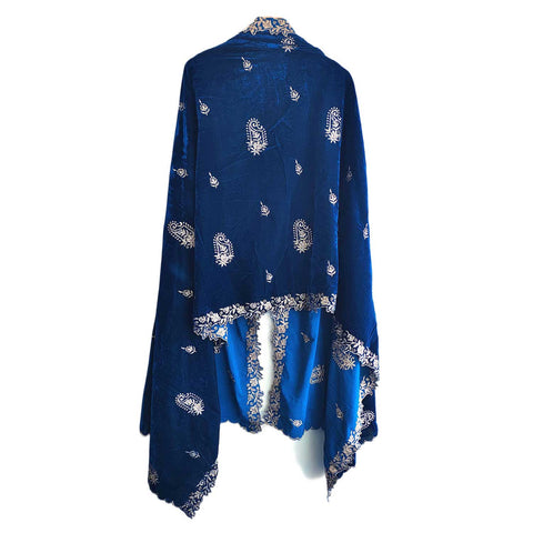 India Scarves Luxury Micro-Velvet Embroidered Dupatta for Women | Heavy Scalloped Cutwork Border with Butti Work