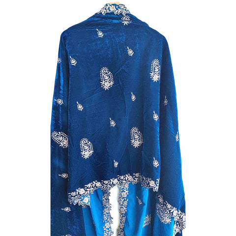 India Scarves Luxury Micro-Velvet Embroidered Dupatta for Women | Heavy Scalloped Cutwork Border with Butti Work