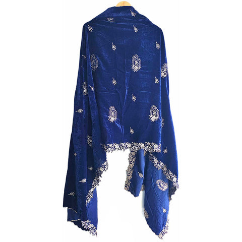India Scarves Luxury Micro-Velvet Embroidered Dupatta for Women | Heavy Scalloped Cutwork Border with Butti Work