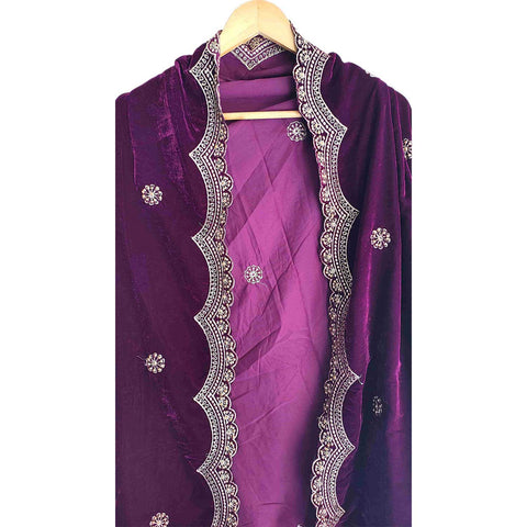 India Scarves Luxury Micro-Velvet Embroidered Dupatta for Women | Heavy Scalloped Cutwork Border with Butti Work (Copy)