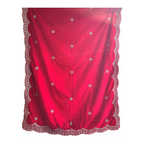 India Scarves Luxury Micro-Velvet Embroidered Dupatta for Women | Heavy Scalloped Cutwork Border with Butti Work