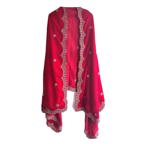 India Scarves Luxury Micro-Velvet Embroidered Dupatta for Women | Heavy Scalloped Cutwork Border with Butti Work