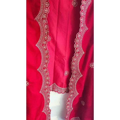 India Scarves Luxury Micro-Velvet Embroidered Dupatta for Women | Heavy Scalloped Cutwork Border with Butti Work