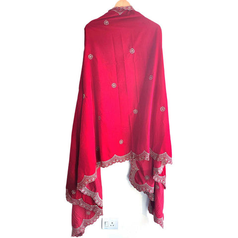 India Scarves Luxury Micro-Velvet Embroidered Dupatta for Women | Heavy Scalloped Cutwork Border with Butti Work
