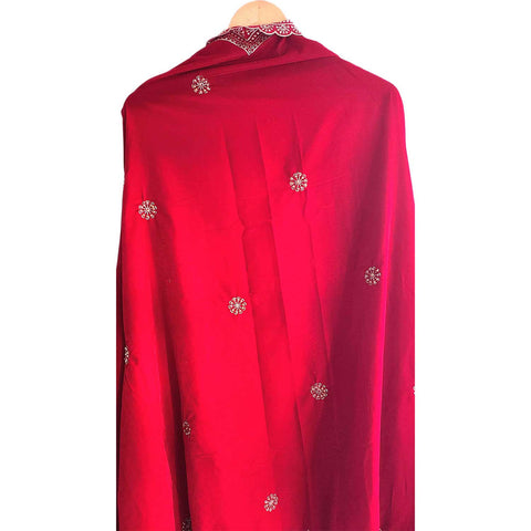 India Scarves Luxury Micro-Velvet Embroidered Dupatta for Women | Heavy Scalloped Cutwork Border with Butti Work