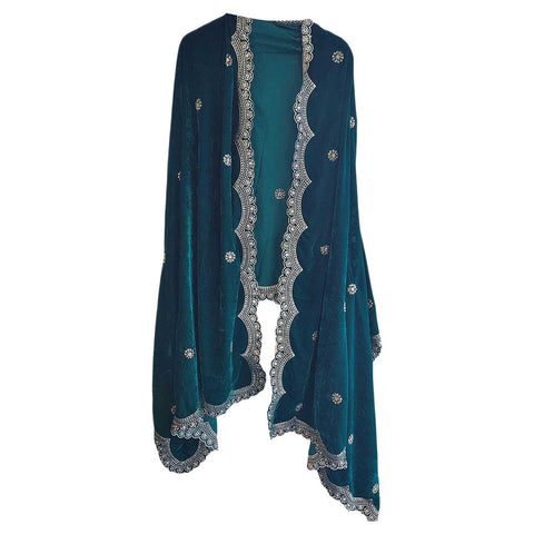 India Scarves Luxury Micro-Velvet Embroidered Dupatta for Women | Heavy Scalloped Cutwork Border with Butti Work