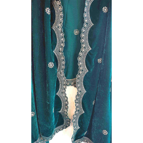 India Scarves Luxury Micro-Velvet Embroidered Dupatta for Women | Heavy Scalloped Cutwork Border with Butti Work
