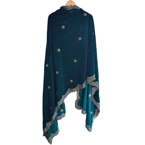 India Scarves Luxury Micro-Velvet Embroidered Dupatta for Women | Heavy Scalloped Cutwork Border with Butti Work