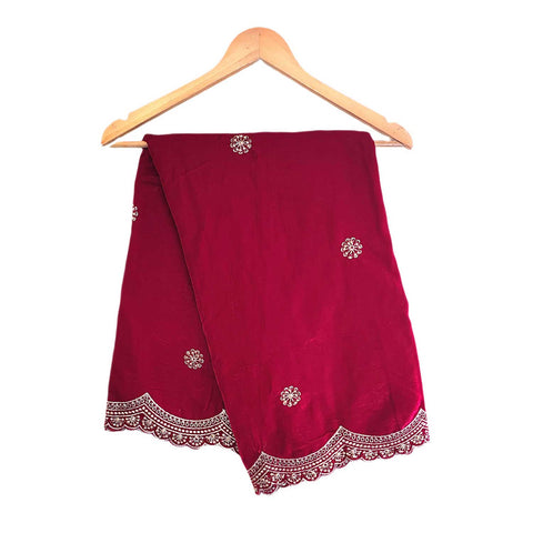 India Scarves Luxury Micro-Velvet Embroidered Dupatta for Women | Heavy Scalloped Cutwork Border with Butti Work