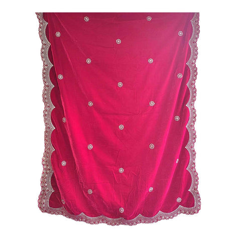 India Scarves Luxury Micro-Velvet Embroidered Dupatta for Women | Heavy Scalloped Cutwork Border with Butti Work