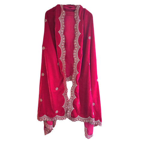 India Scarves Luxury Micro-Velvet Embroidered Dupatta for Women | Heavy Scalloped Cutwork Border with Butti Work