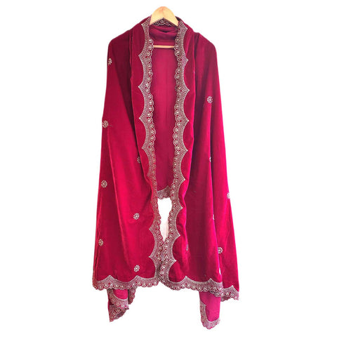 India Scarves Luxury Micro-Velvet Embroidered Dupatta for Women | Heavy Scalloped Cutwork Border with Butti Work