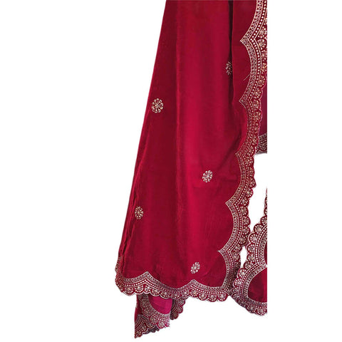 India Scarves Luxury Micro-Velvet Embroidered Dupatta for Women | Heavy Scalloped Cutwork Border with Butti Work