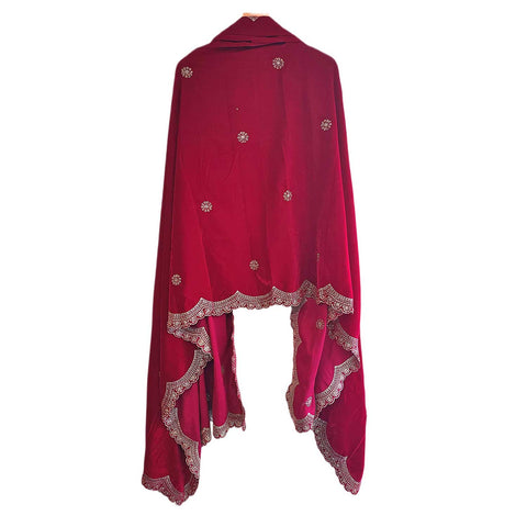 India Scarves Luxury Micro-Velvet Embroidered Dupatta for Women | Heavy Scalloped Cutwork Border with Butti Work
