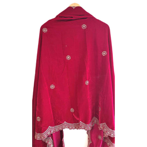 India Scarves Luxury Micro-Velvet Embroidered Dupatta for Women | Heavy Scalloped Cutwork Border with Butti Work