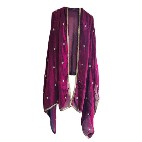 Fendi Fabric Dupatta with Bead Floral Work, Gota Lace Border Purple