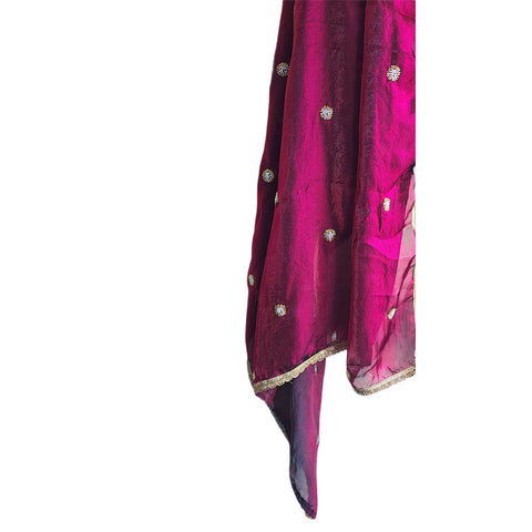 Fendi Fabric Dupatta with Bead Floral Work, Gota Lace Border Purple