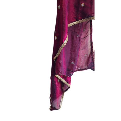 Fendi Fabric Dupatta with Bead Floral Work, Gota Lace Border Purple