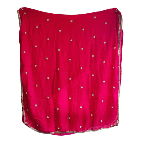 Fendi Fabric Dupatta with Bead Floral Work, Gota Lace Border PALE RED -VIOLET