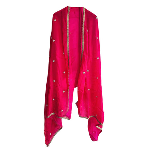 Fendi Fabric Dupatta with Bead Floral Work, Gota Lace Border PALE RED -VIOLET