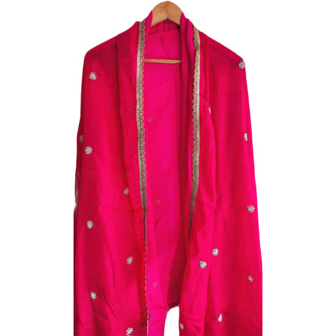 Fendi Fabric Dupatta with Bead Floral Work, Gota Lace Border PALE RED -VIOLET