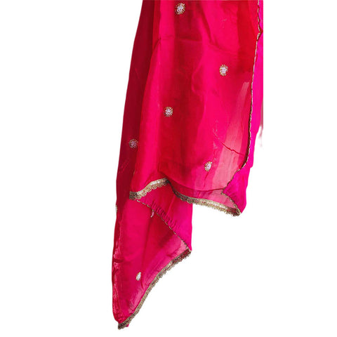 Fendi Fabric Dupatta with Bead Floral Work, Gota Lace Border PALE RED -VIOLET
